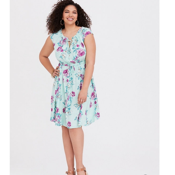 Mint Green Challis Flower Dress - Picture 1 of 4